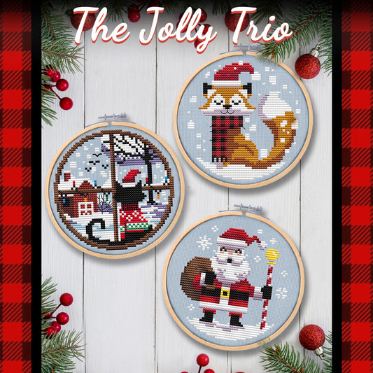 The Jolly Trio Cross Stitch Pattern - Physical Leaflet