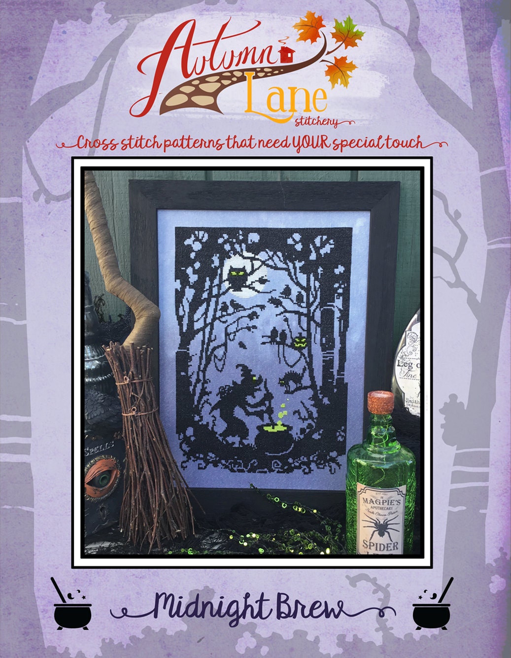 Midnight Brew Witch Cross Stitch Pattern - Physical Leaflet