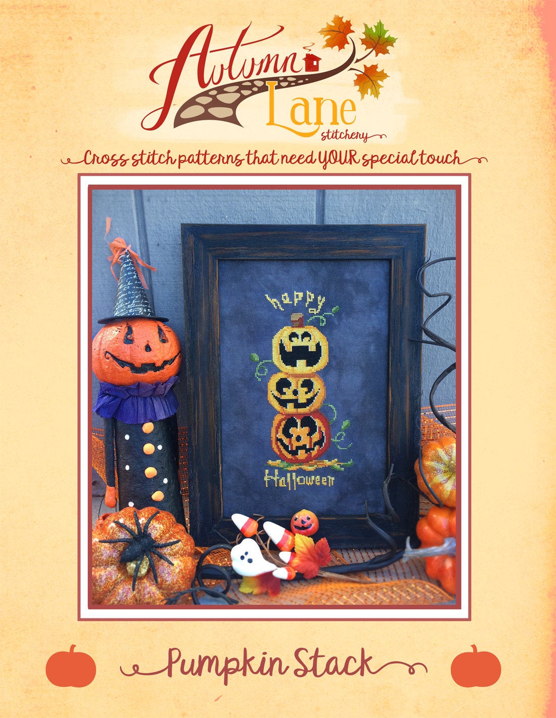 Pumpkin Stack Cross Stitch Pattern - Physical Leaflet