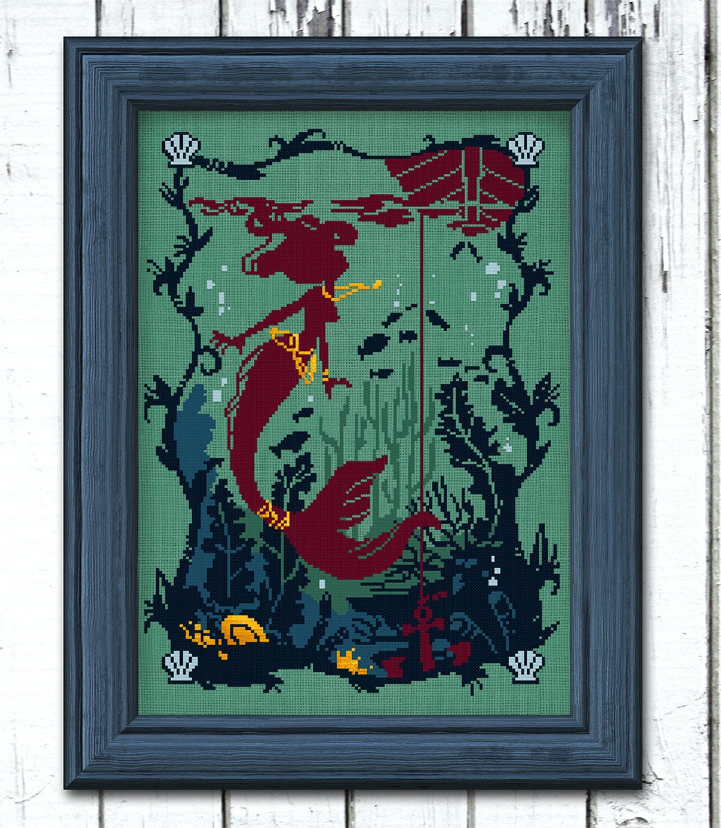 The curious Mermaid Cross Stitch Pattern - Digital Download