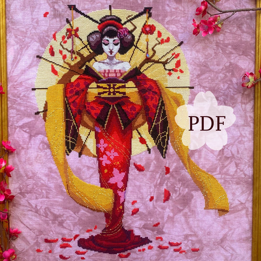 Sakura The Geisha Cross Stitch Pattern - Digital Download