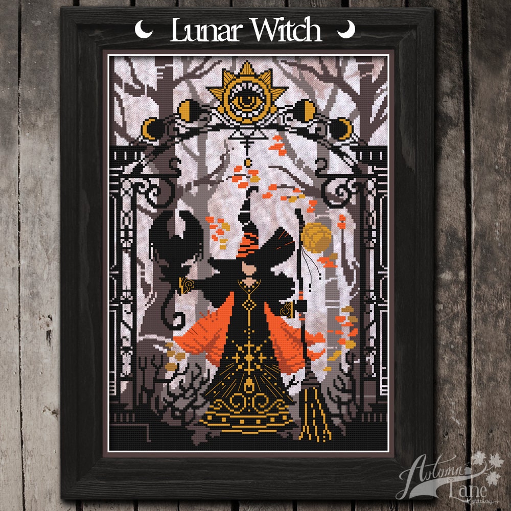Lunar Witch Cross Stitch Pattern - Physical Leaflet