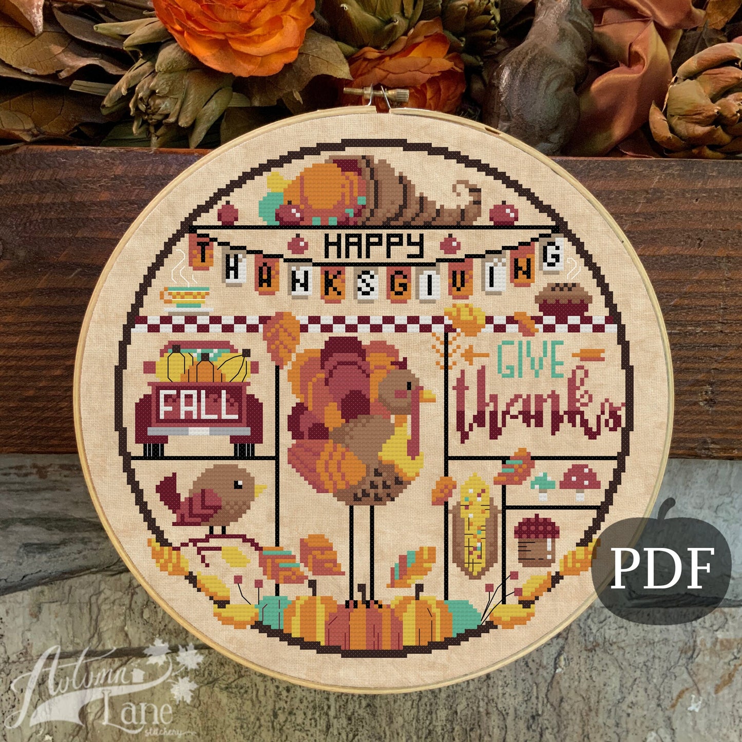 Give Thanks Cross Stitch Pattern - Digital Download