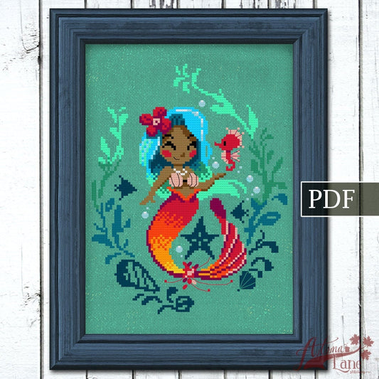 The Hawaiian Mermaid Cross Stitch Pattern - Digital Download