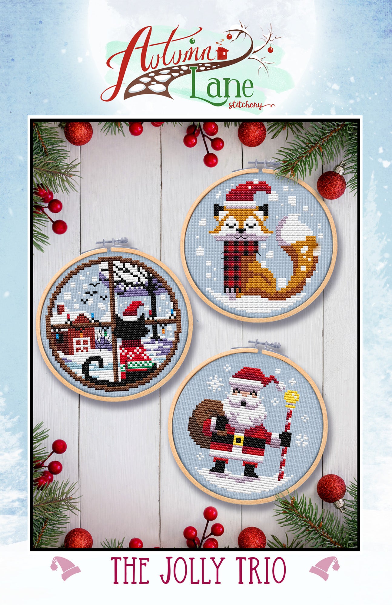 The Jolly Trio Cross Stitch Pattern - Physical Leaflet