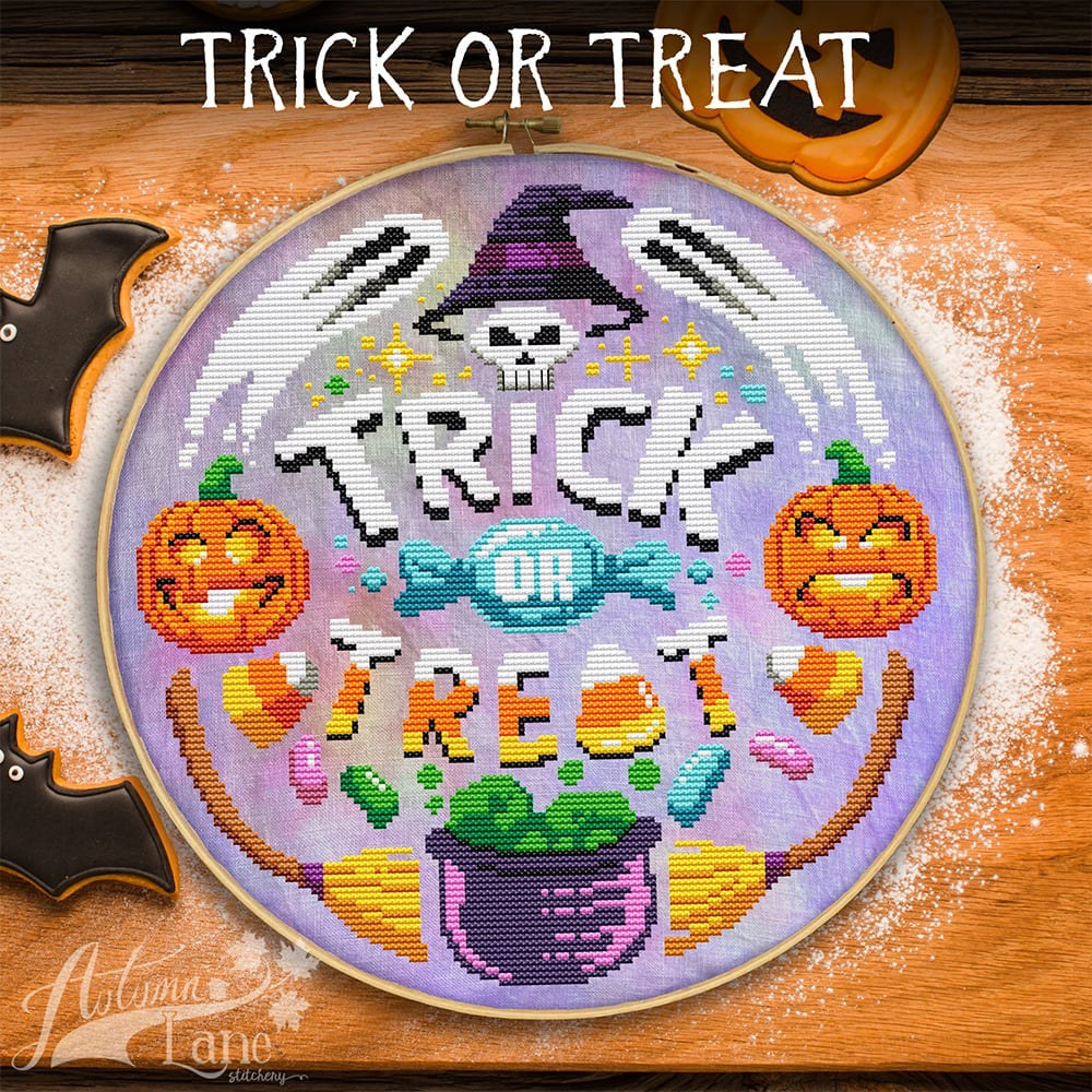 Trick or Treat Cross Stitch Pattern - Physical Leaflet