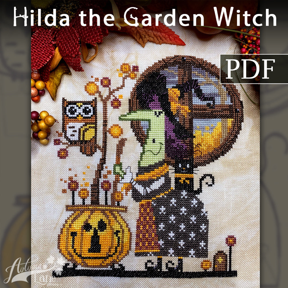 Hilda the Garden Witch Cross Stitch Pattern - Digital Download