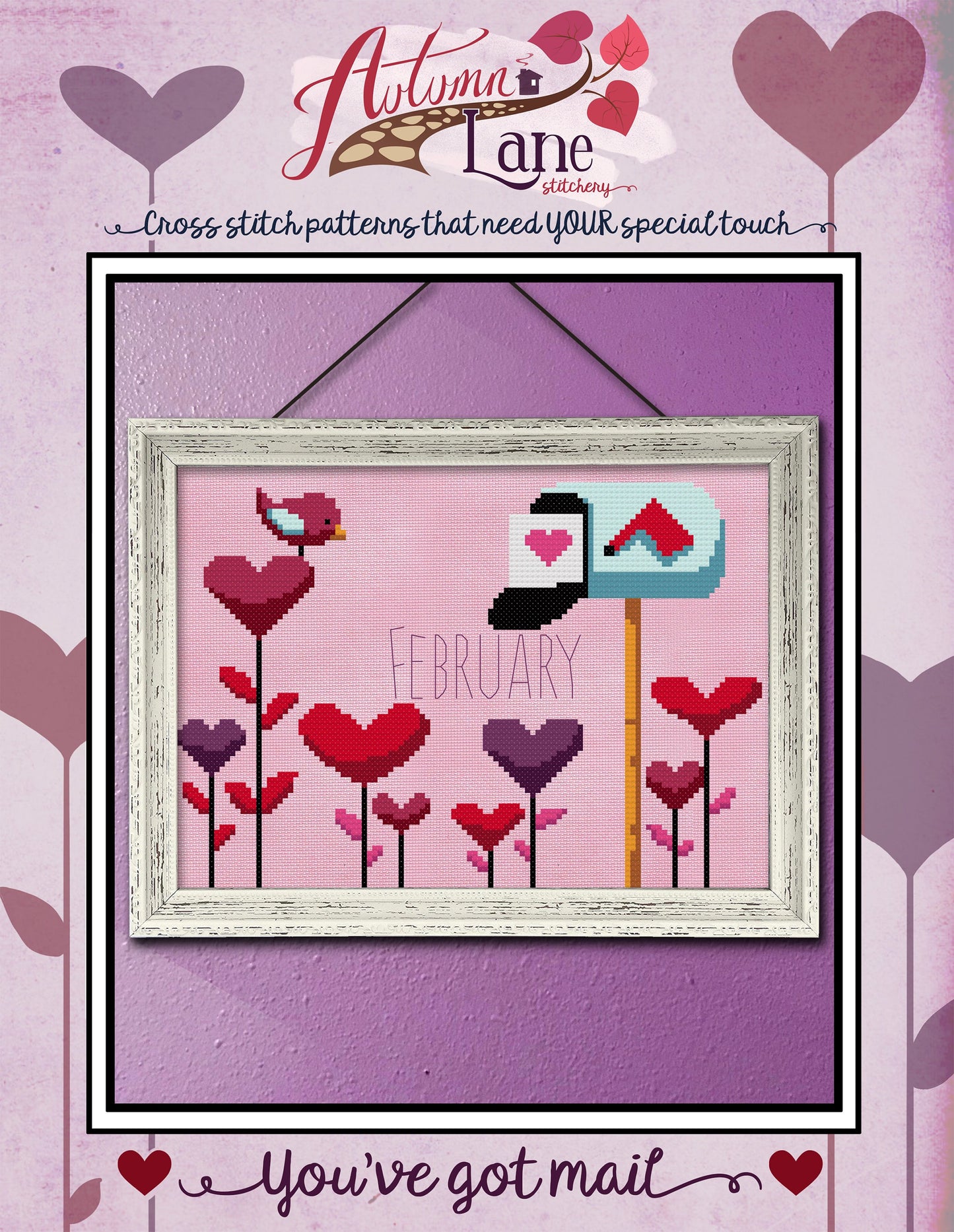 You've got mail February Cross Stitch Pattern - Digital Download