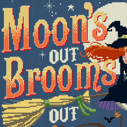 Moons' Out Brooms Out Cross Stitch Pattern - Digital Download
