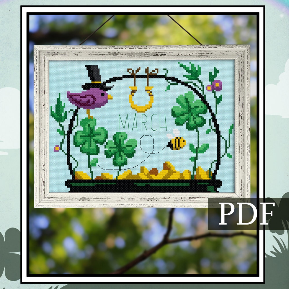 Let's Bee Friends March Cross Stitch Pattern - Digital Download