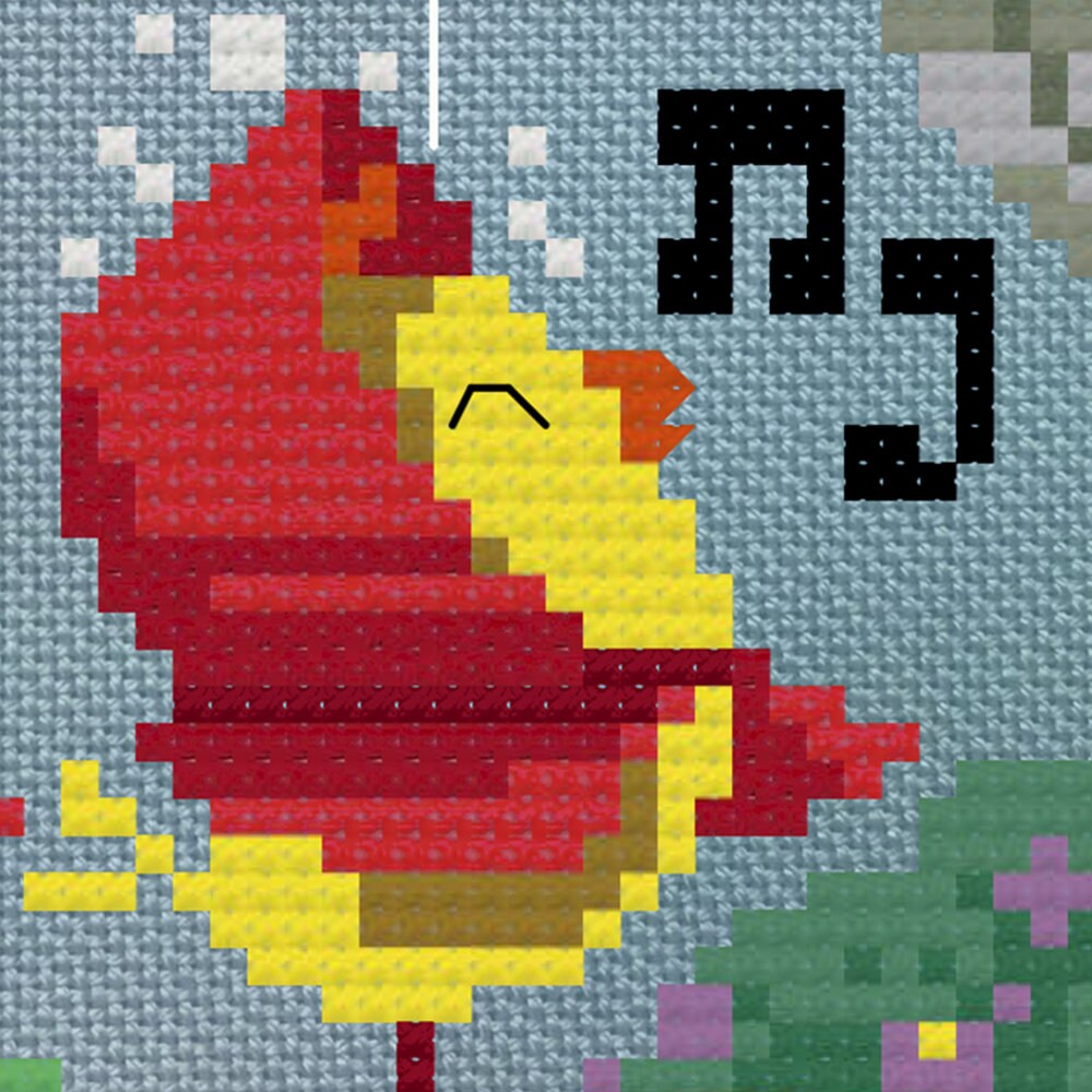 Chicken singing in the rain. April cross stitch pattern