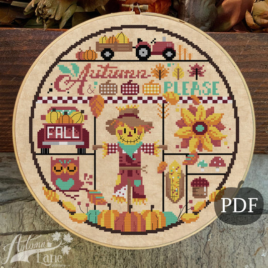 Autumn Leaves and Pumpkins Please Cross Stitch Pattern - Digital Download