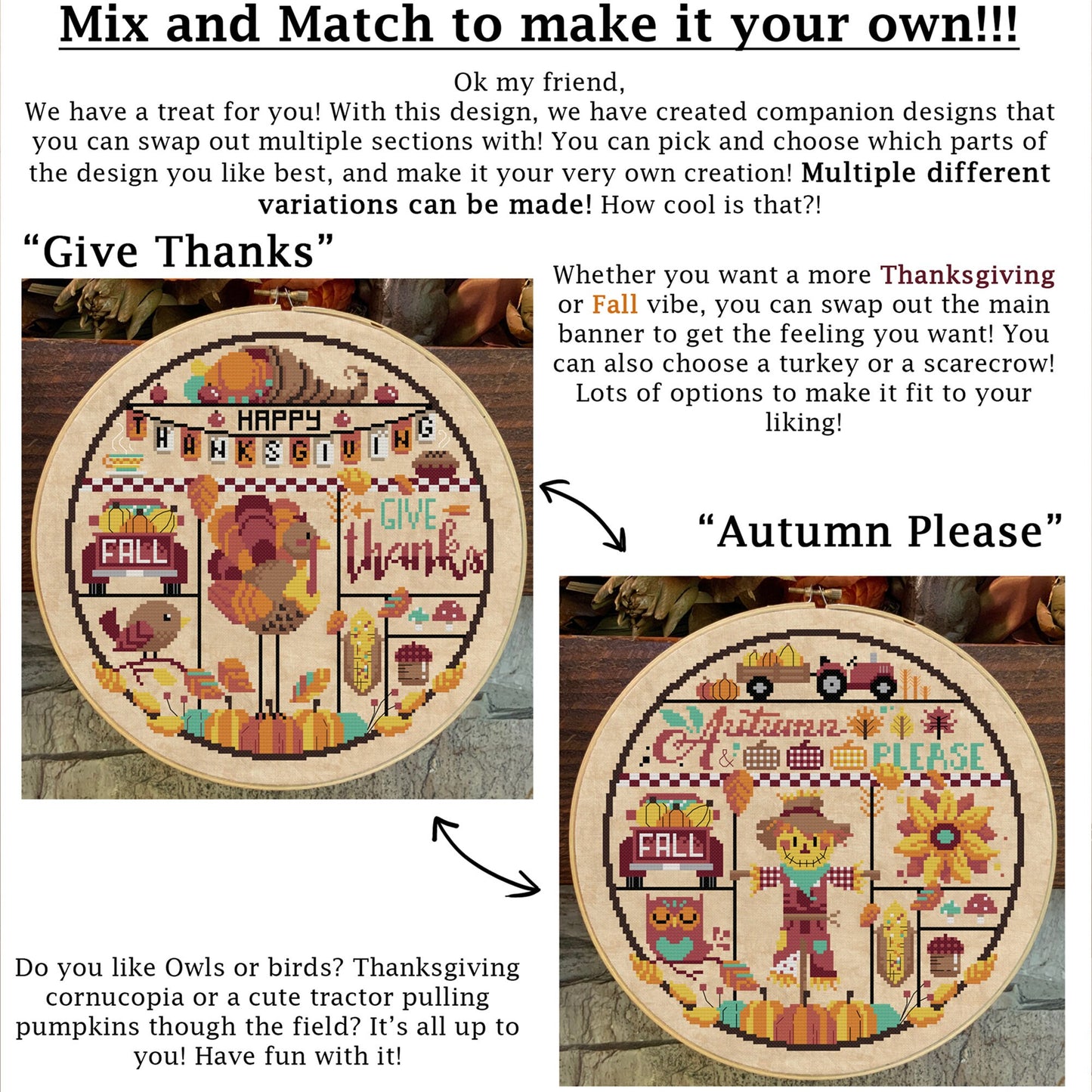 Autumn Leaves and Pumpkins Please Cross Stitch Pattern - Digital Download