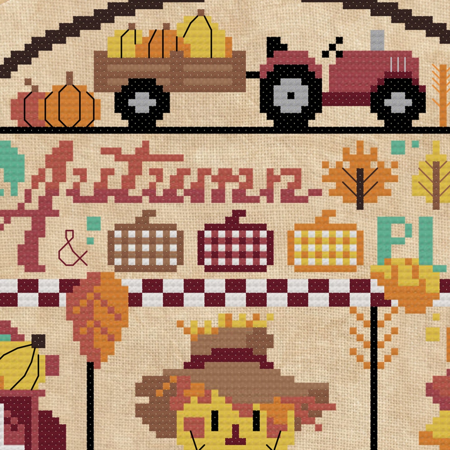 Autumn Leaves and Pumpkins Please Cross Stitch Pattern - Digital Download