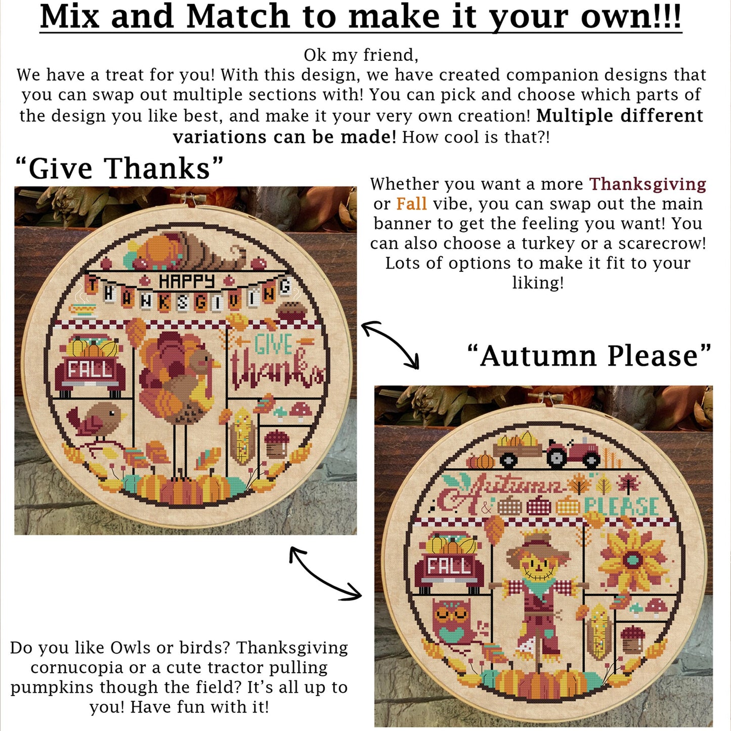 Give Thanks Cross Stitch Pattern - Physical Leaflet