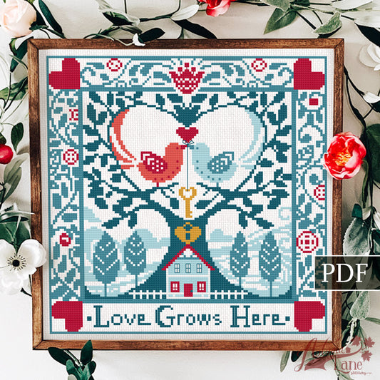 Love Grows Here Cross stitch pattern - Digital Download