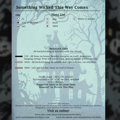 Something Wicked This Way Comes Cross Stitch Pattern - Physical Leaflet