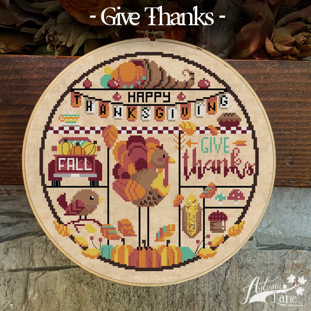 Give Thanks Cross Stitch Pattern - Physical Leaflet