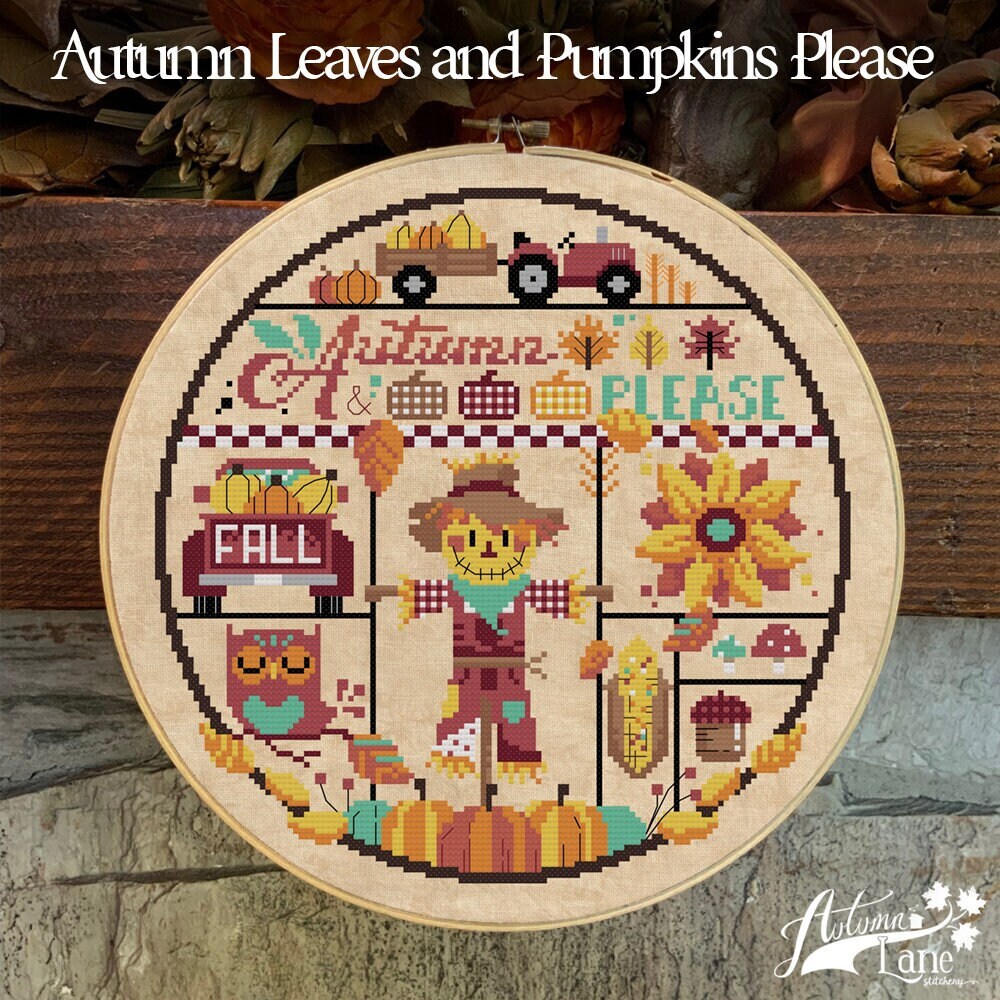 Autumn Leaves and Pumpkins Please -- Cross Stitch Paper Pattern
