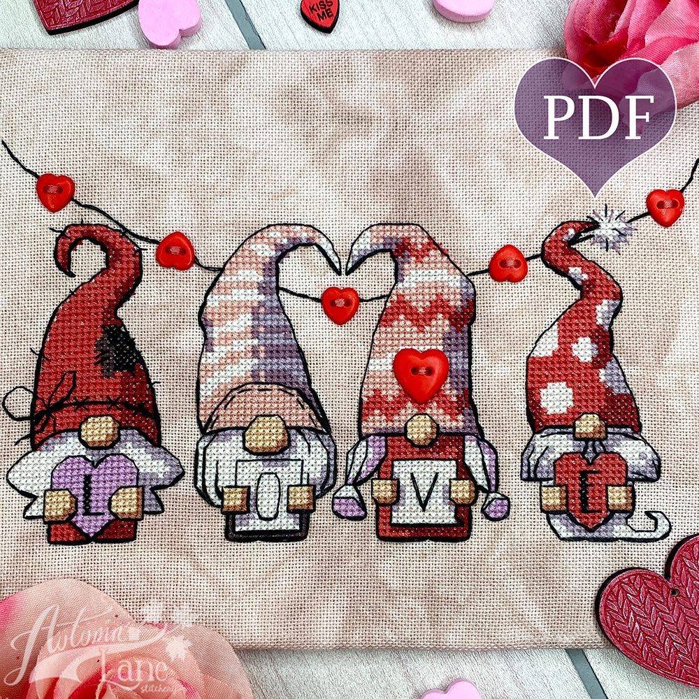 Valentine Gnomies Cross Stitch Pattern - Digital Download